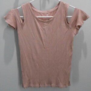 AE American Eagle Pink Soft & Sexy Rib Shoulder Cut Out Short Sleeve Top Size-S